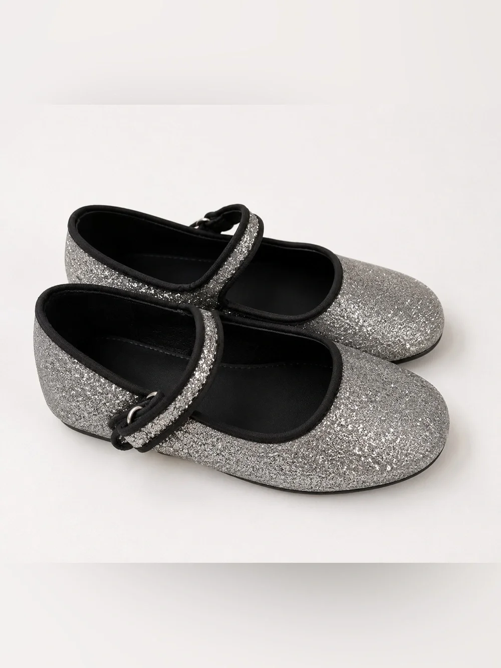 ZABA Kids Girls Glitter Mary Jane Flats Sparkle Silver Strap Shoes Size 27 us 9‎